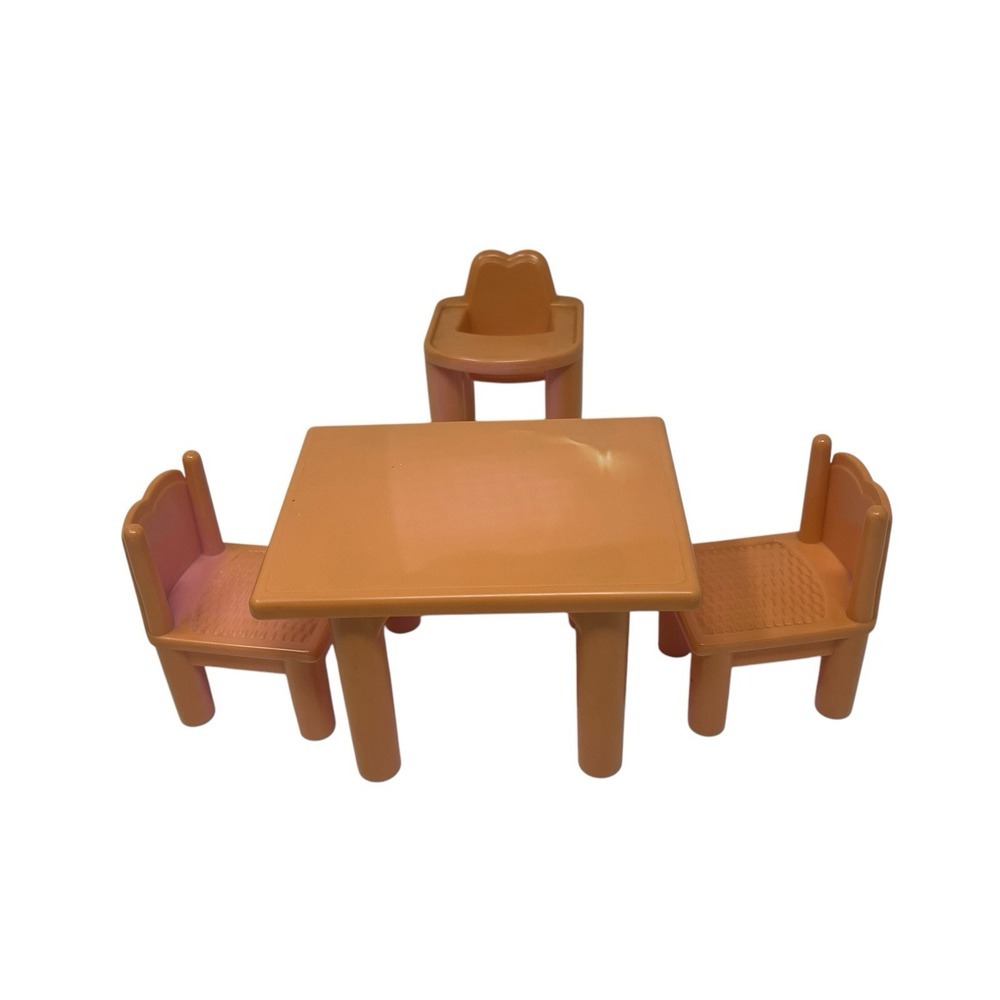 Vintage Playskool Dollhouse Kitchen Table 2 Chairs High Chair 1990 Discoloration